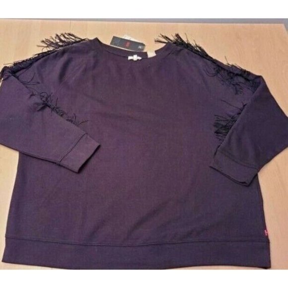 Levi's Reese Crewneck Black Sweatshirt with Fringe Plus Size 1X NWT - Picture 3 of 5